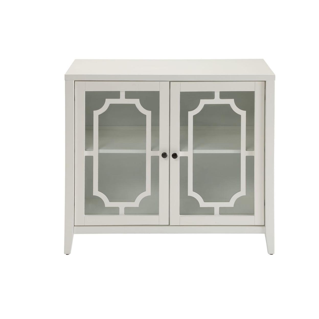 Elegant Off-White 34" MDF Bathroom Cabinet with Glass Door