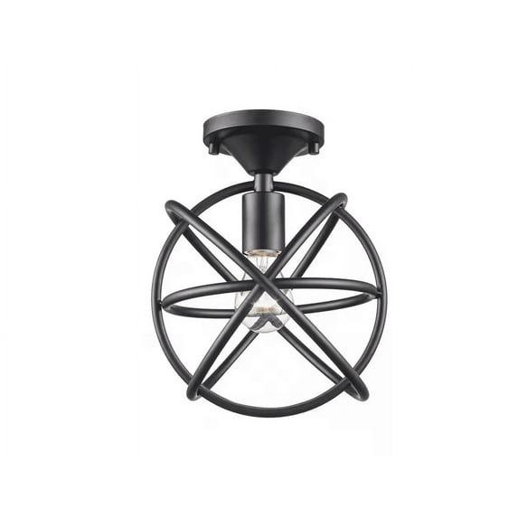 Viewridge 10 in. 1-Light Black Semi-Flush Mount Ceiling Light Fixture with Metal Globe Shade