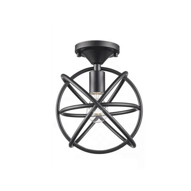Viewridge 10 in. 1-Light Black Semi-Flush Mount Ceiling Light Fixture with Metal Globe Shade