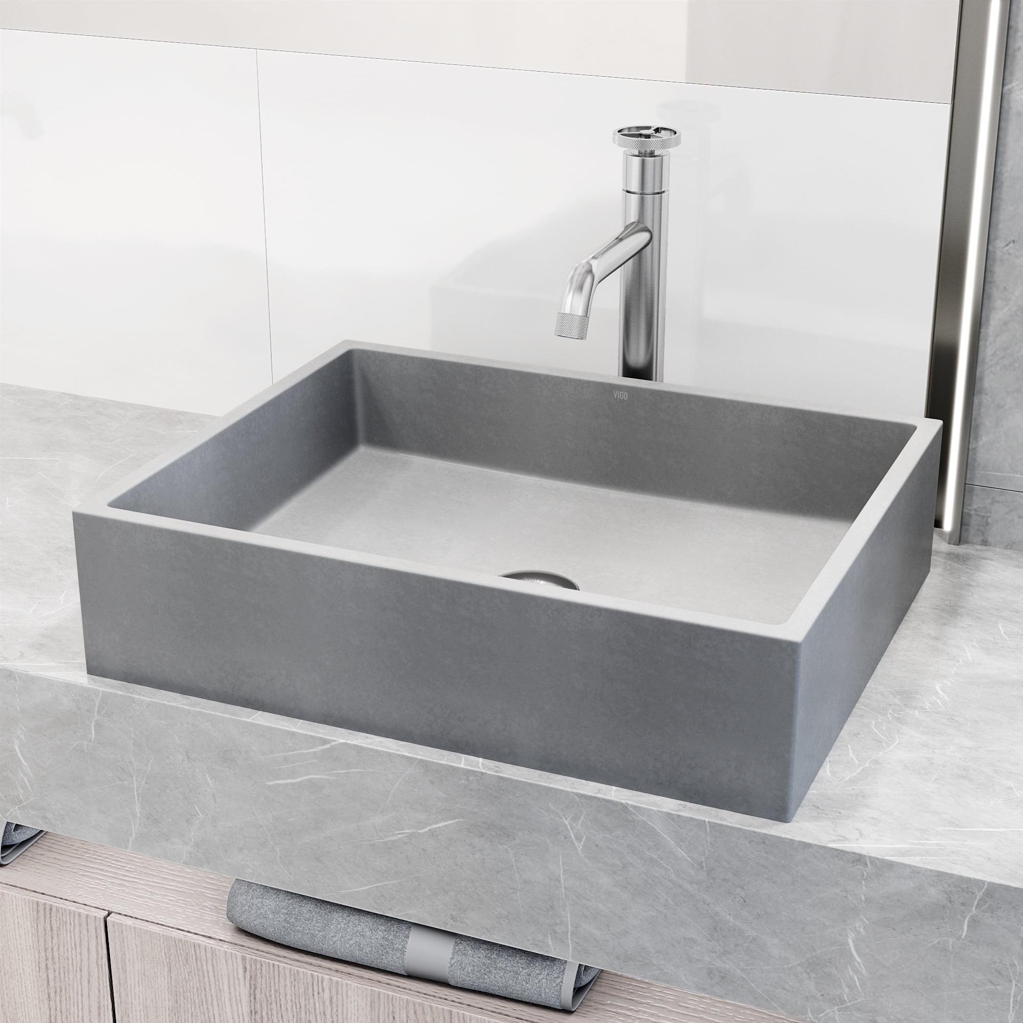 Coca Gothic 19" L x 15" W x 5" H Rectangular Concrete Vessel Bathroom Sink with 12" H Faucet