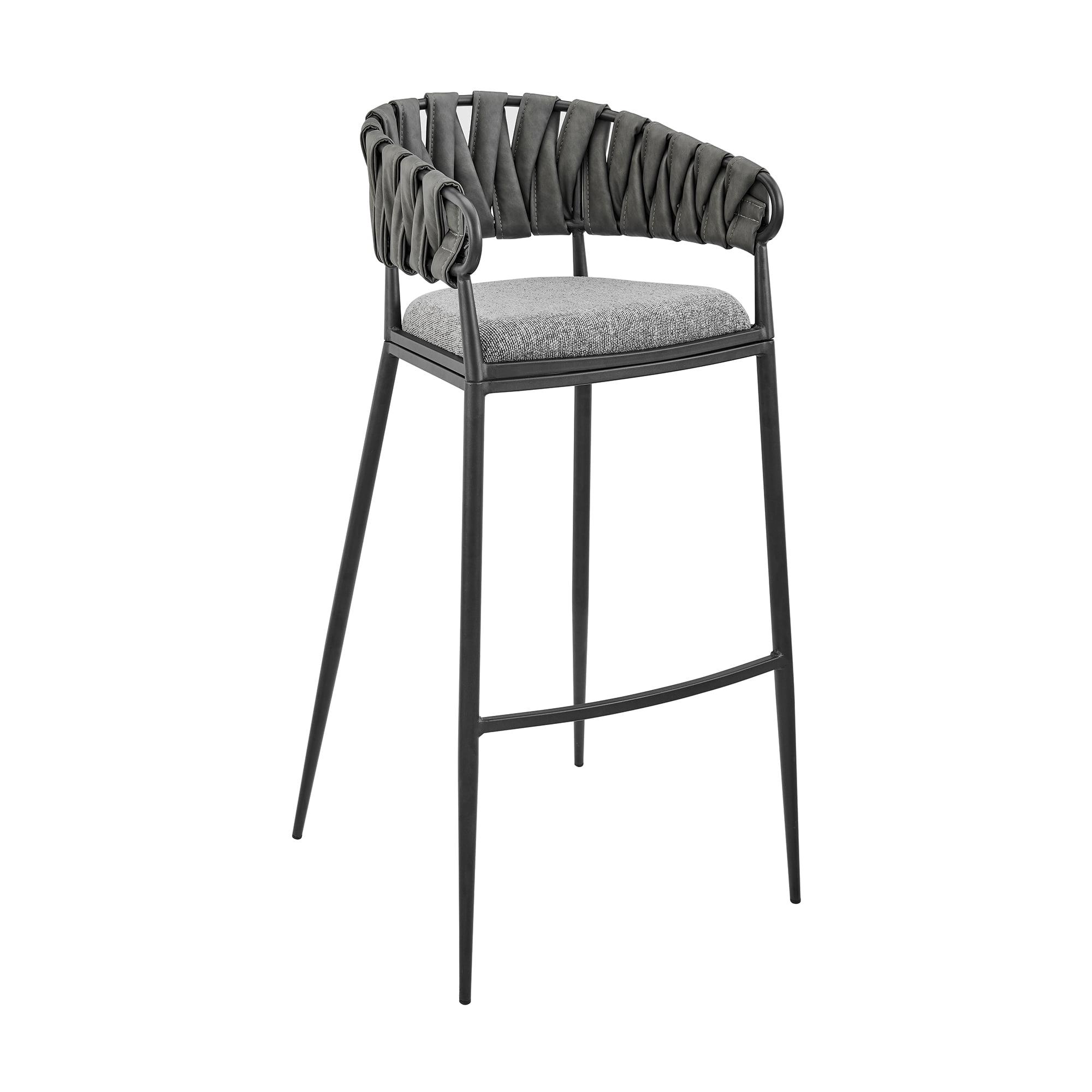 Sleek Gray Fabric and Faux Leather Counter Stool with Black Metal Frame