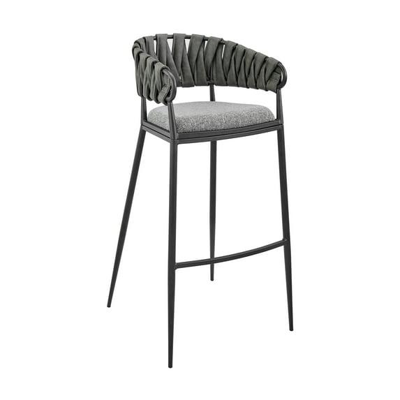 Vigona Counter Stool in Black Metal with Grey Fabric and Faux Leather