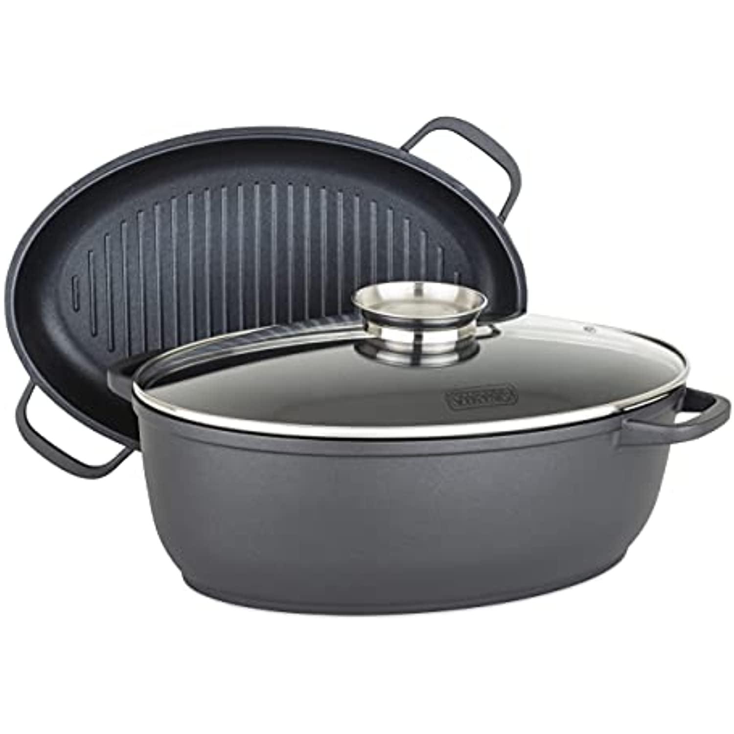 Viking Culinary 3-in-1 8.6 Qt Die Cast Oval Roaster with Glass Basting Lid,Gray,40041-1632C