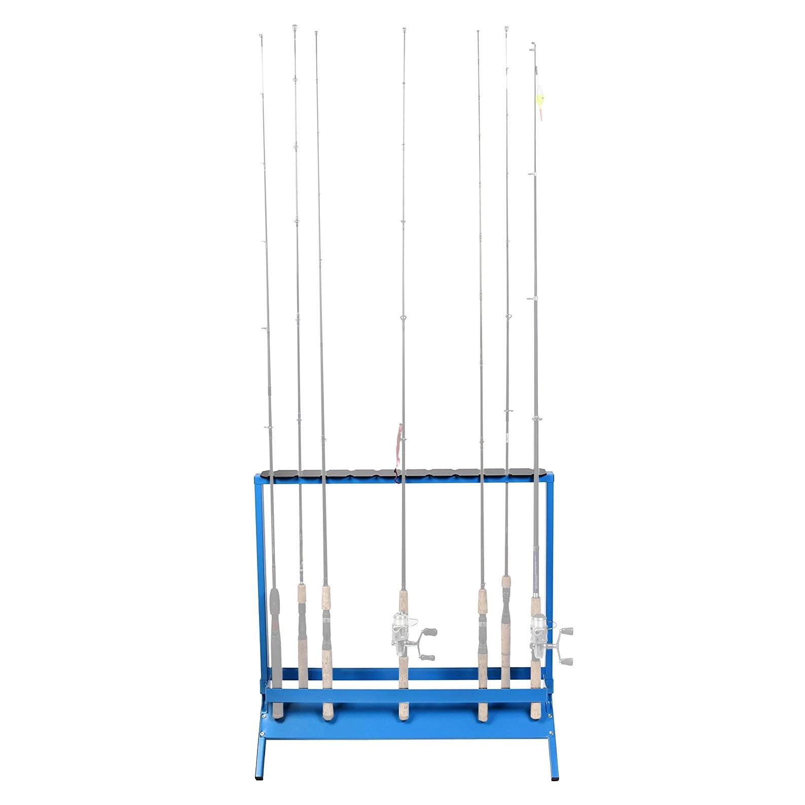 Blue Powder-Coated Steel Freestanding Fishing Rod Rack