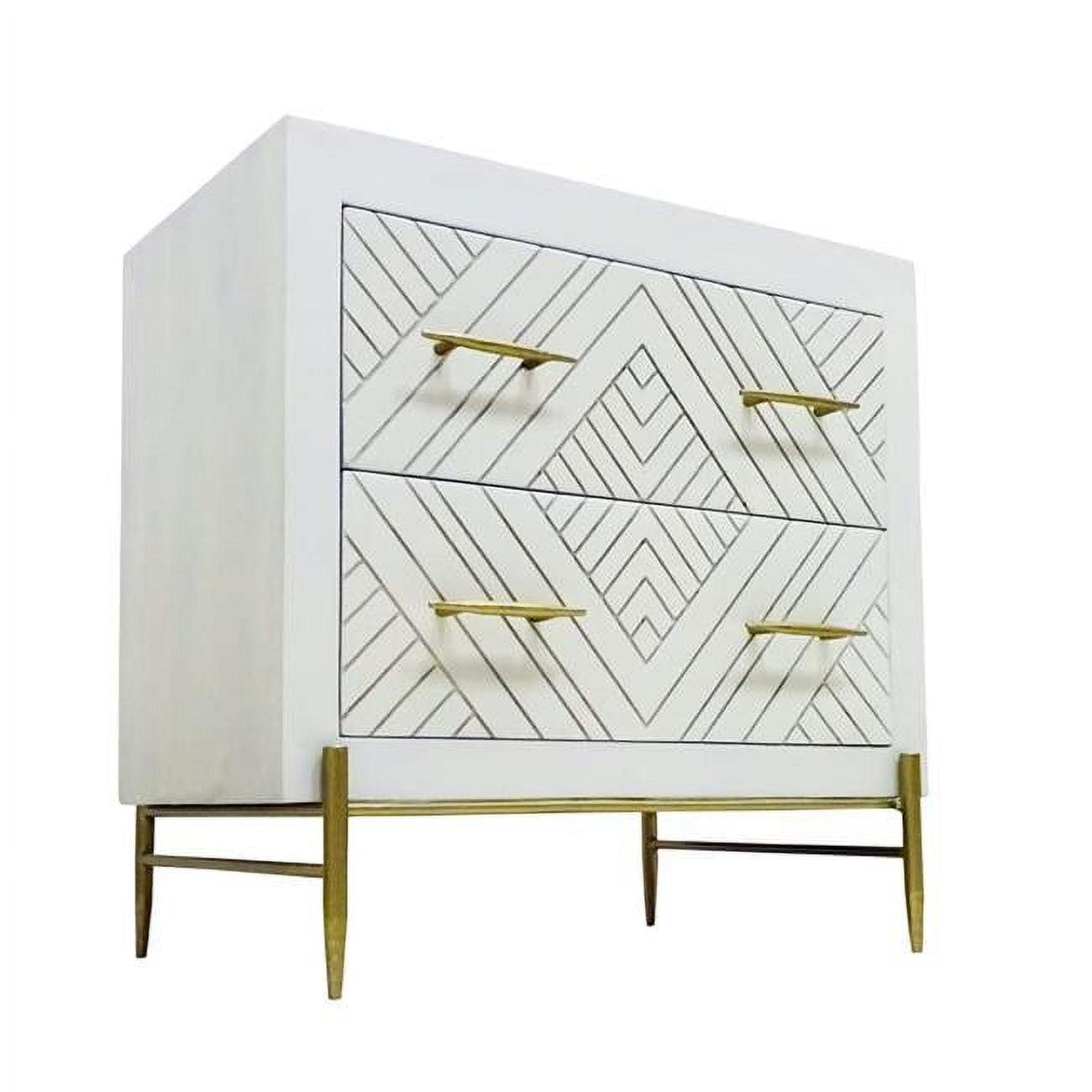 Viktor Ivory Solid Wood Nightstand with Brass Accents