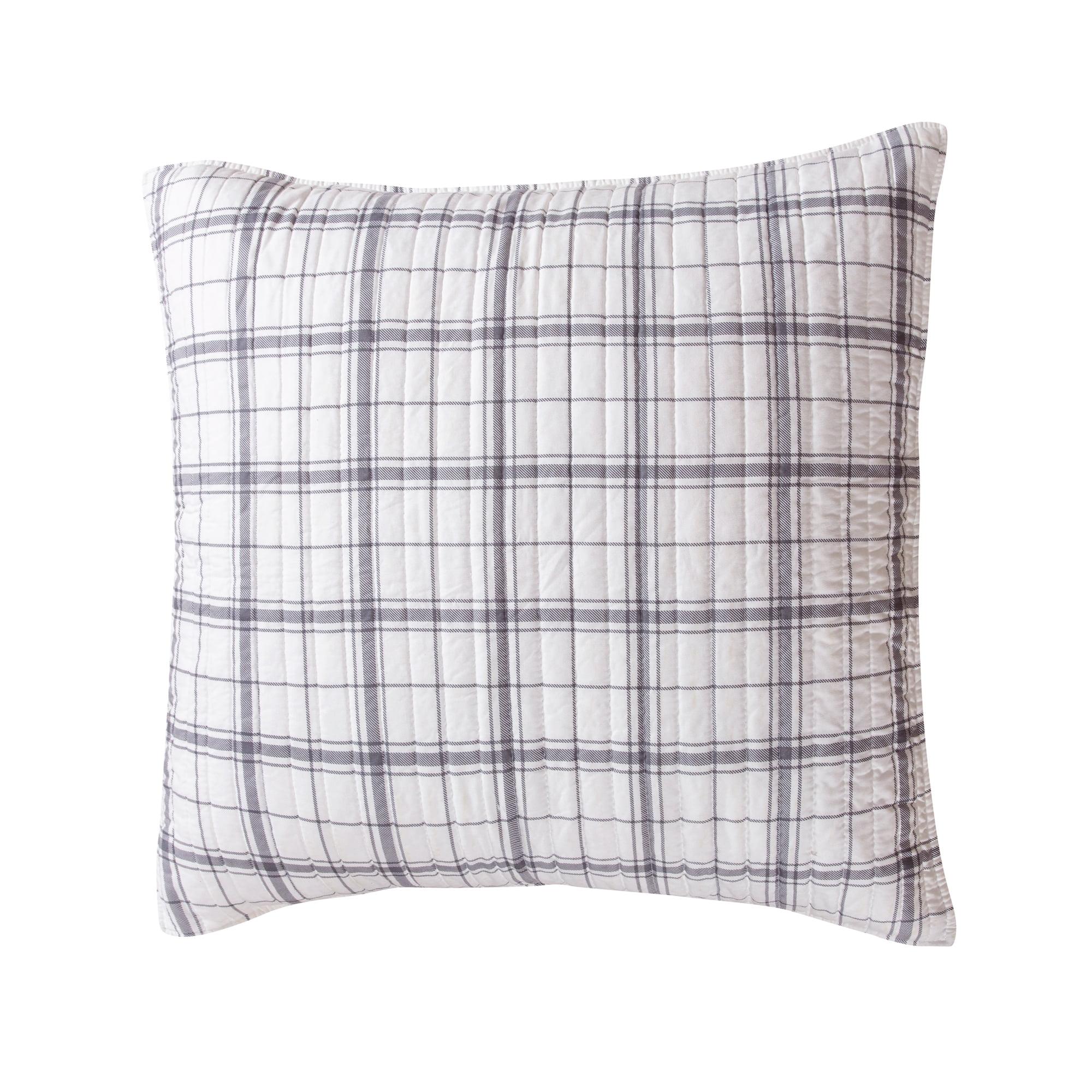 Gray and White Plaid Cotton Polyester Euro Sham