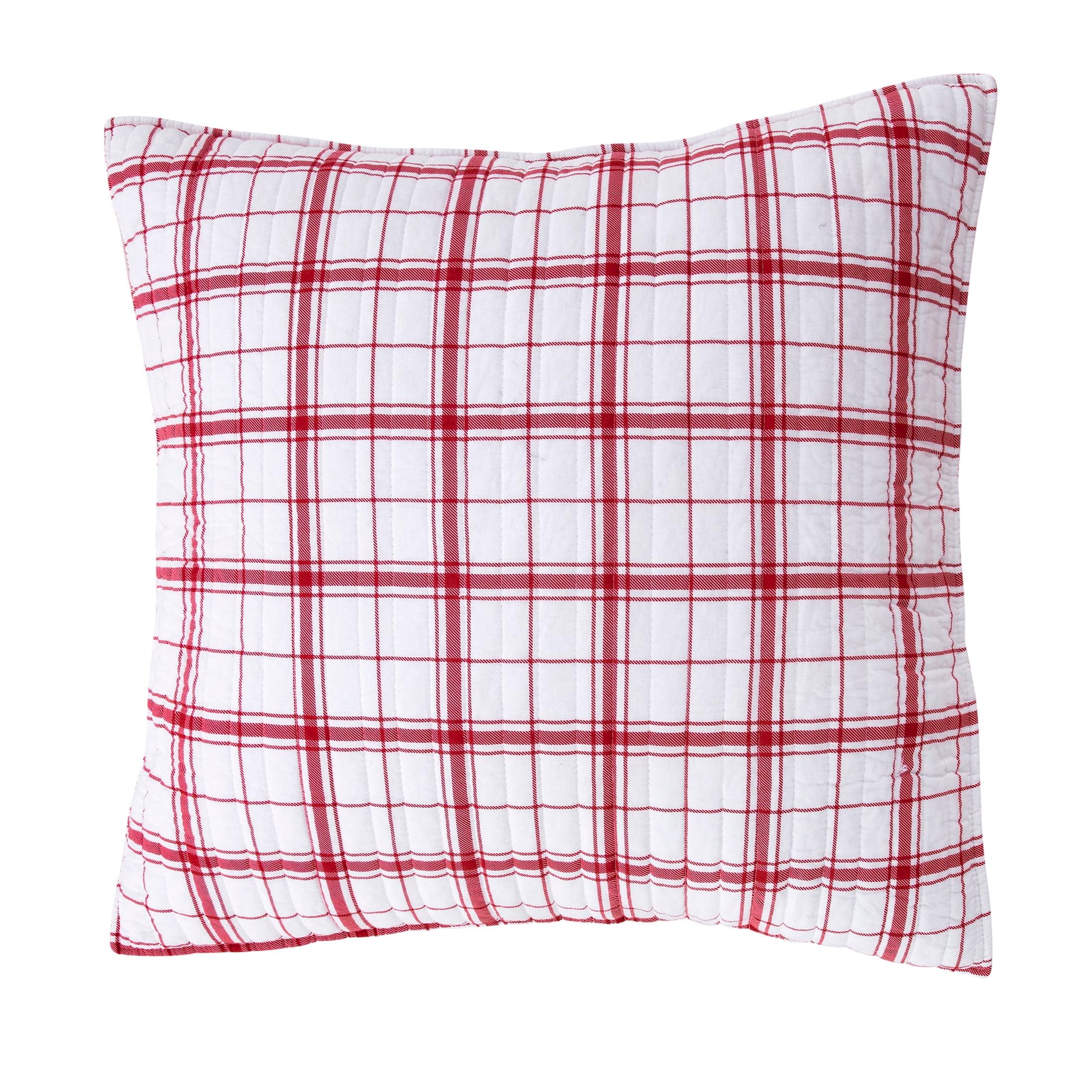 Red and White Plaid Quilted Cotton Euro Sham