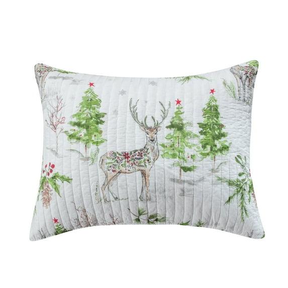 Standard Villa Lugano Sleigh Bells Sham White/Green/Red - Levtex Home: Reindeer Design, Tie Closure