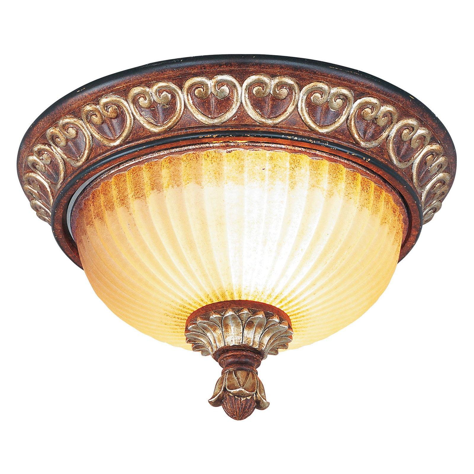 Verona Bronze & Aged Gold Leaf Dual-Light Flush Mount with Rustic Art Glass