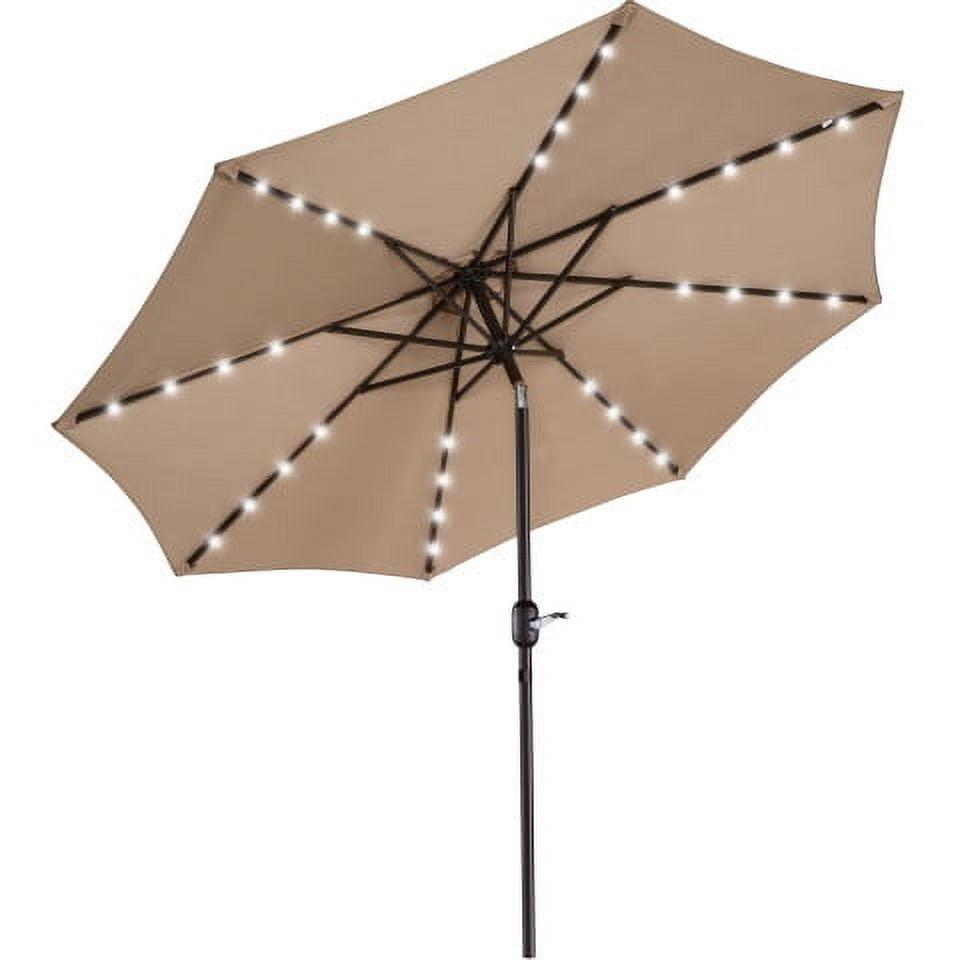 Beige 9-Foot Octagon Patio Umbrella with LED Lights and Steel Pole