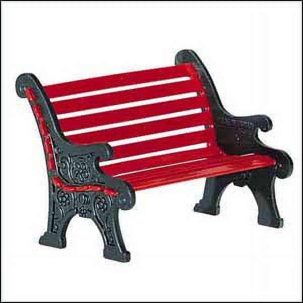 Bright Red Wrought Iron Village Park Bench Figurine