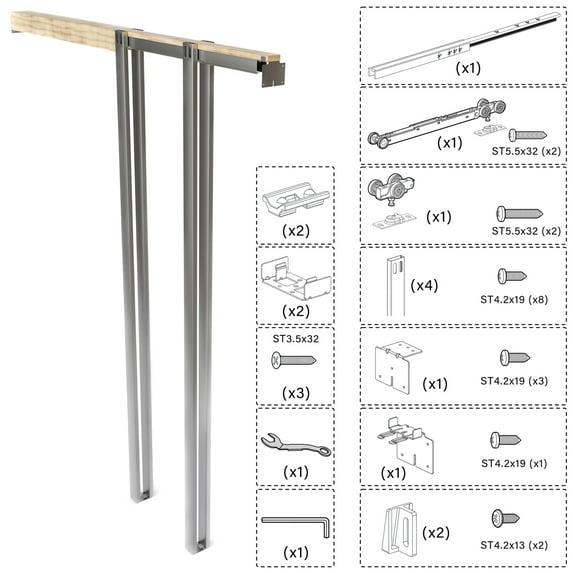Villar Home Designs Heavy Duty Sliding Pocket Door Hardware Set for 24'' to 36'' doors with Soft Close and Frame