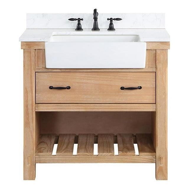 Villareal 36" Single Bath Vanity in Weathered Pine Wood & White Farmhouse Basin