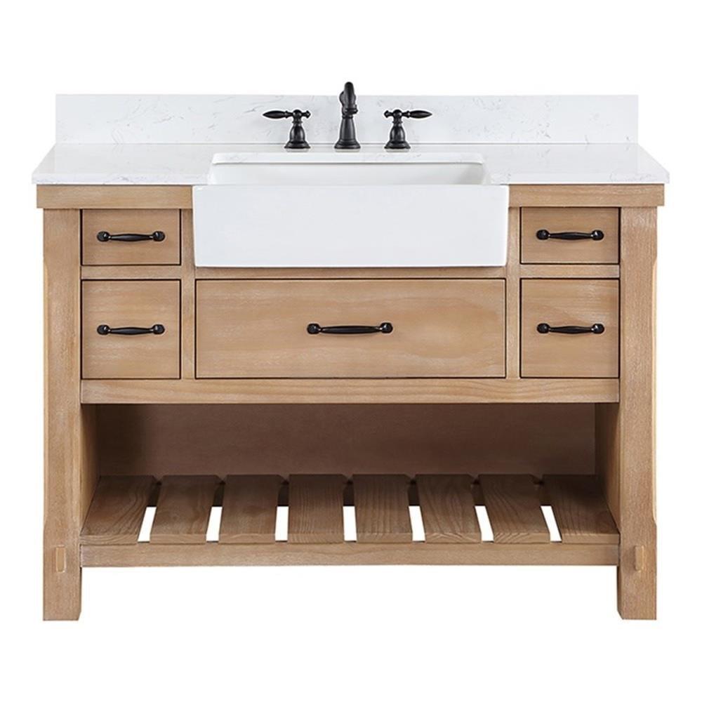 Villareal 48" Single Bath Vanity in Weathered Pine Wood & White Farmhouse Basin