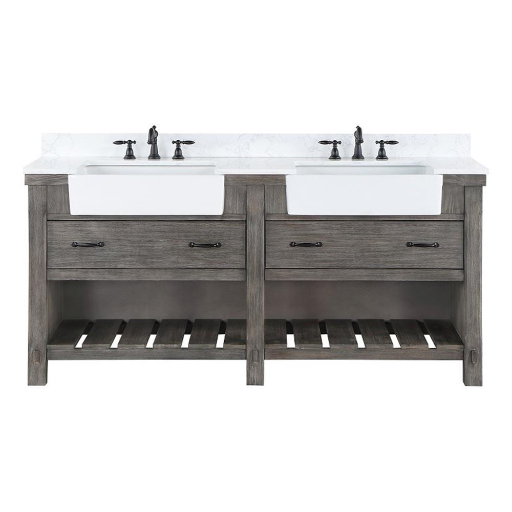 Villareal 72" Double White Farmhouse Basin Bath Vanity in Classical Gray