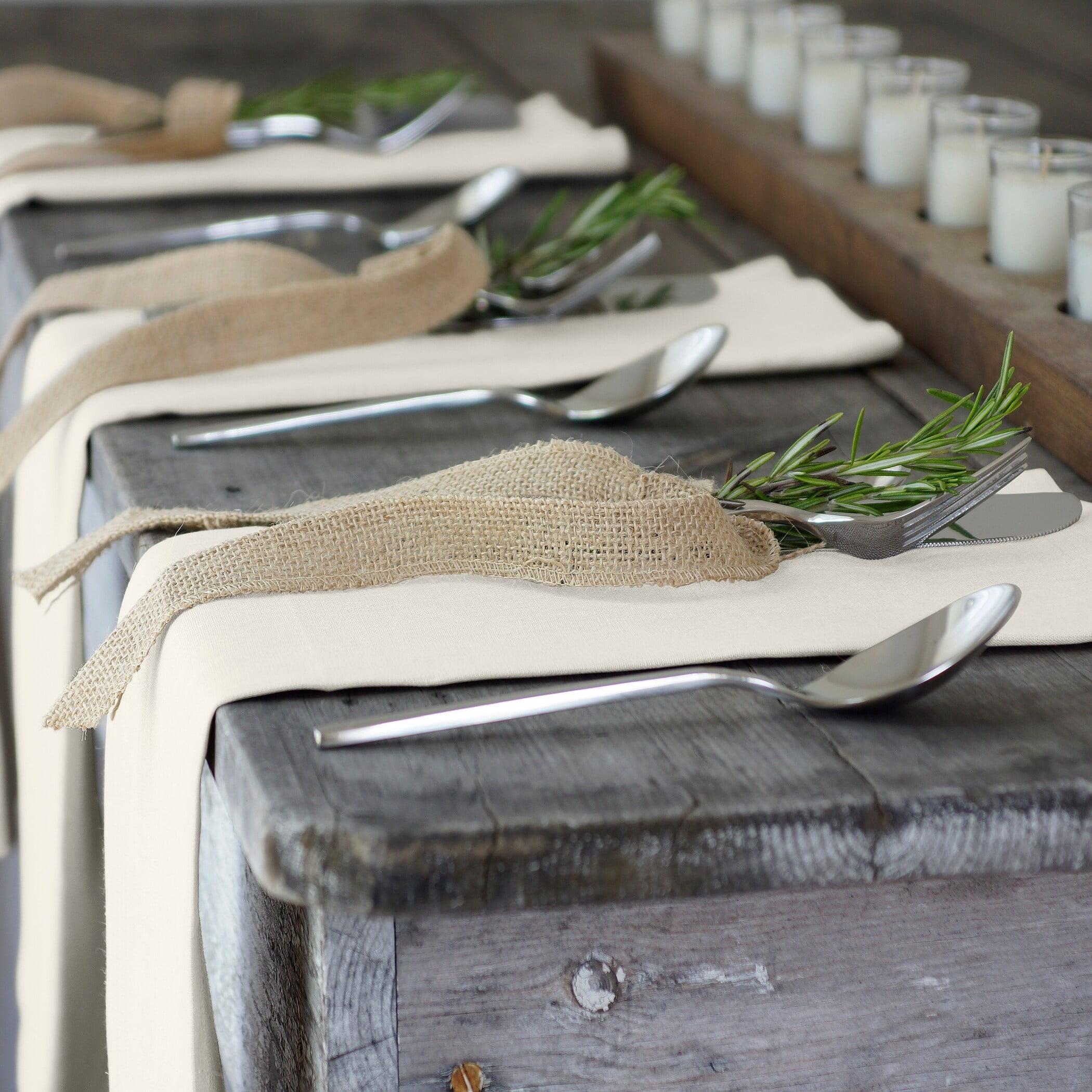 Ivory Linen Napkin Set with Mitered Hem, 21" x 21"