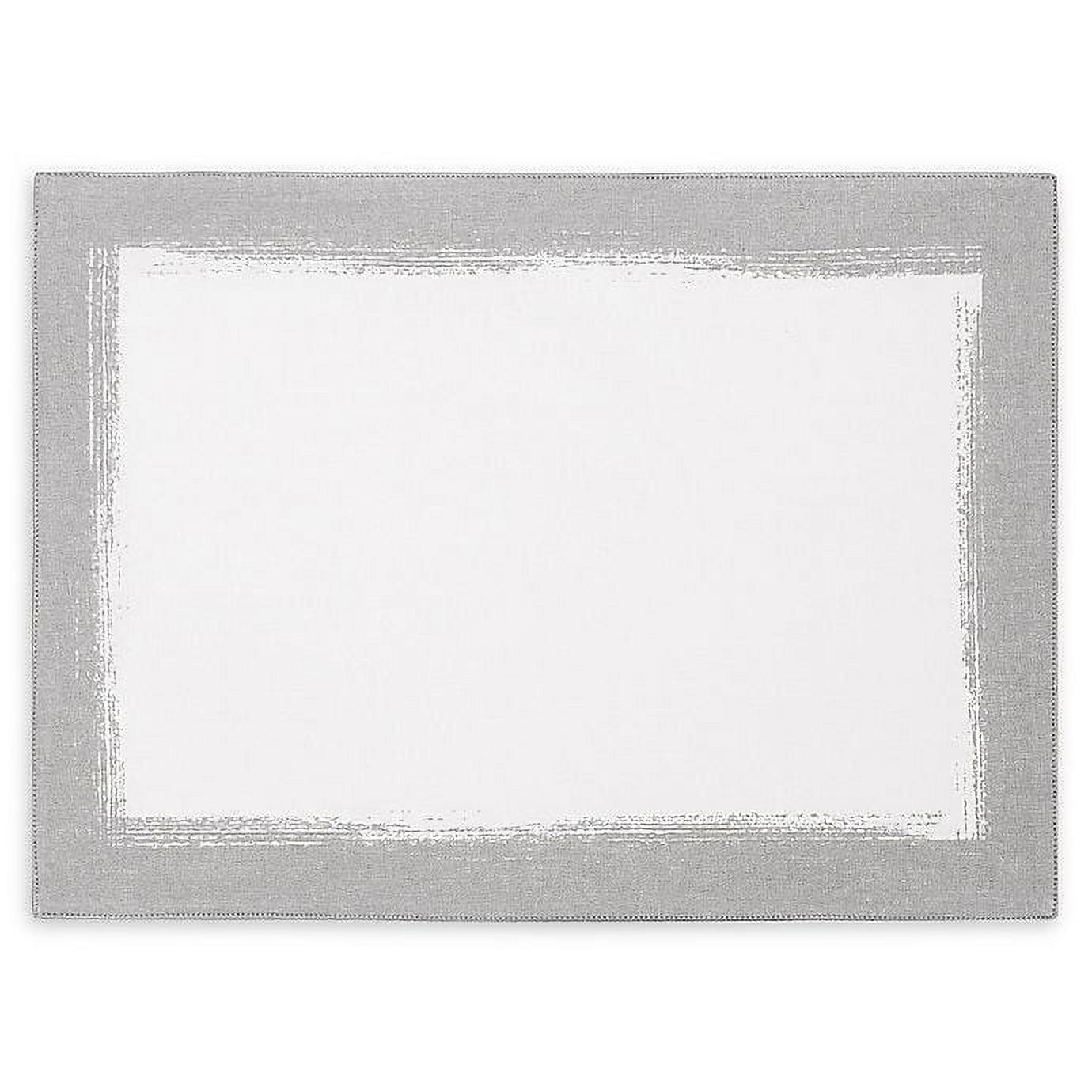 White and Silver Linen Blend Rectangular Placemats, Set of 4