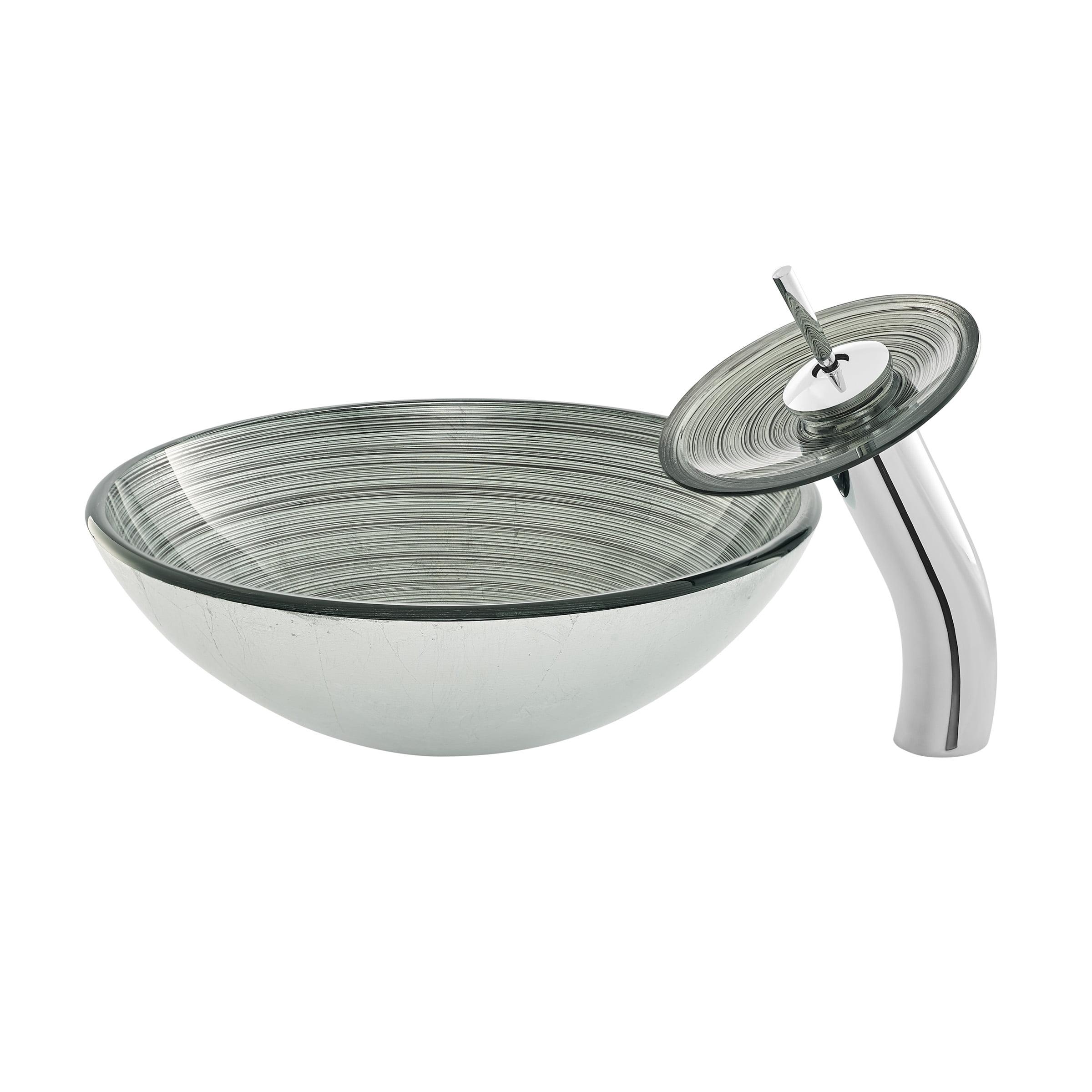 Vincennes 16.5" Smoky Grey Glass Vessel Sink with Faucet