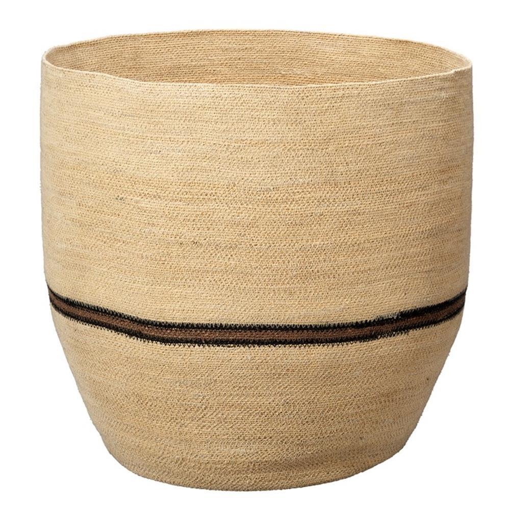 Handwoven Natural Seagrass Decorative Basket with Black Stripe