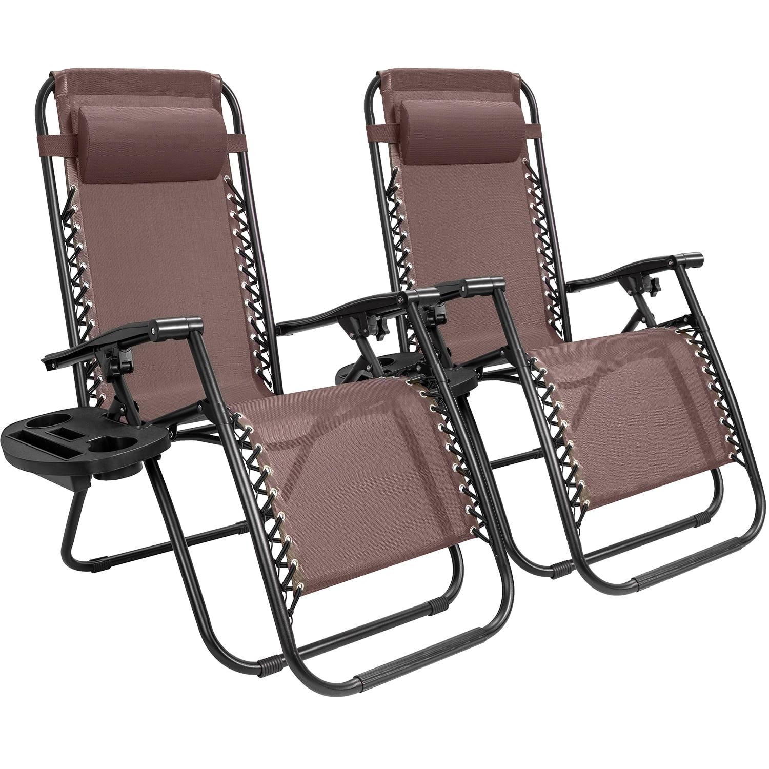 Set Of 2 Adjustable Zero Gravity Patio Chair Recliners W/ Cup Holders