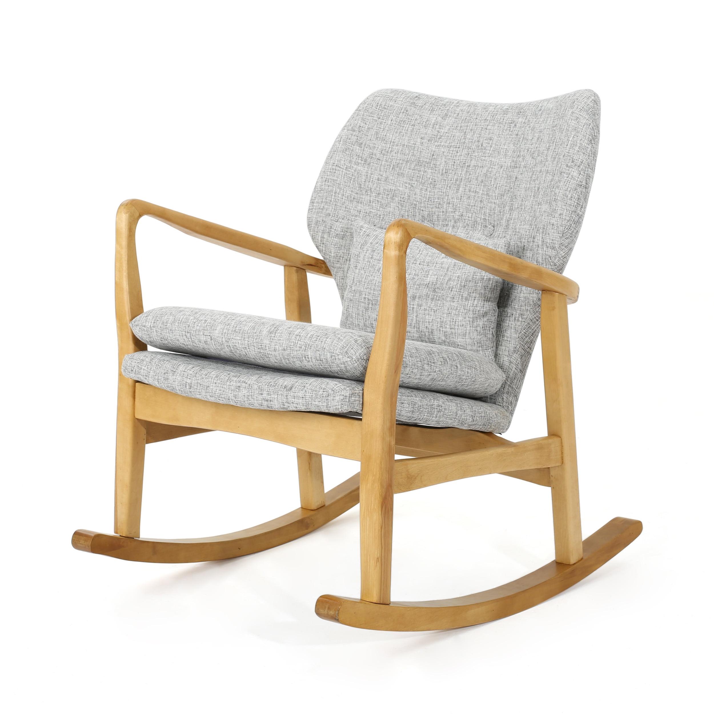 Benny Mid Century Modern Fabric Rocking Chair Light Gray: Birch Frame, Tufted Back - Christopher Knight Home