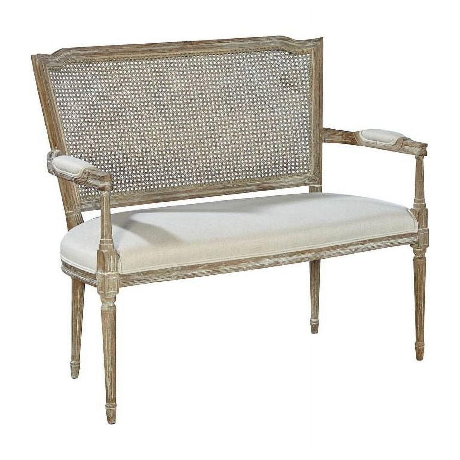 Vineland Victorian Oak & Cane Settee with Linen Upholstery