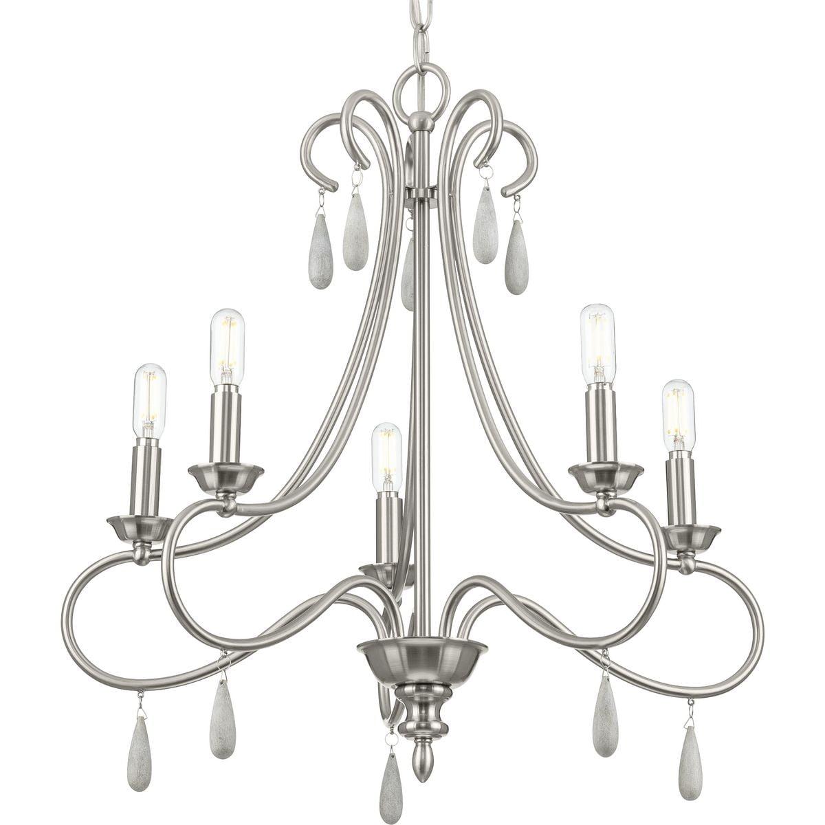 Vinings 22" Brushed Nickel and Faux Wood Bead Chandelier