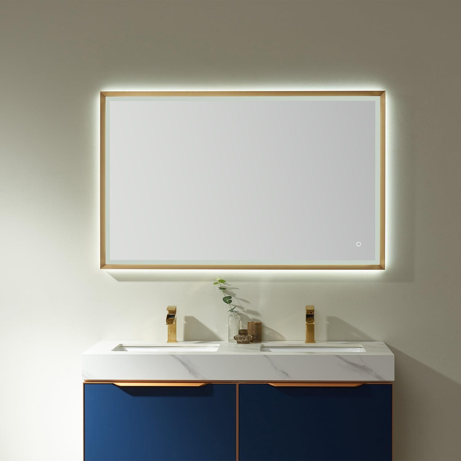 Gold Frame 48" LED Rectangular Bathroom Vanity Mirror