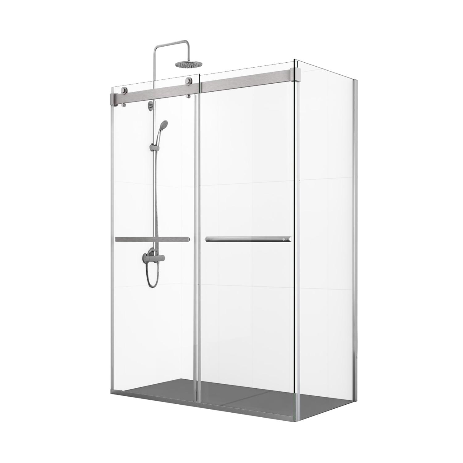 48" W x 76" H Frameless Nickel Sliding Shower Enclosure