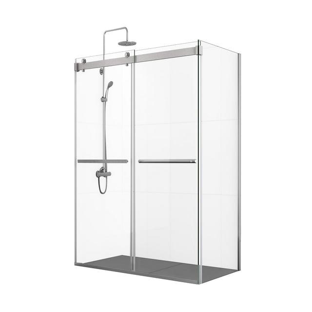 48" W x 35.8” D x 76" H Frameless Rectangle Sliding Shower Enclosure with Towel Bar