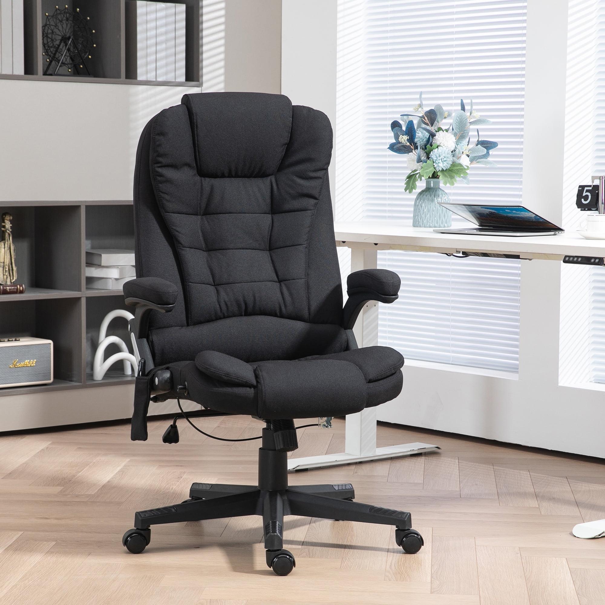 Vinsetto 6 Point Vibrating Massage Office Chair with Heat, Linen High Back Executive Office Chair with Reclining Backrest, Armrests, Black