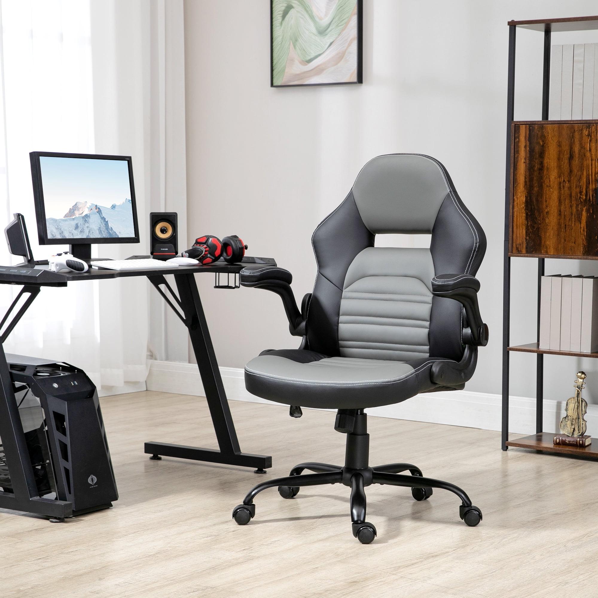 Vinsetto Ergonomic Gaming Chair, Racing Style Computer Chair, Executive Home Office Desk Chair with Faux PU Leather, Tilt, Swivel Wheels, Black / Gray