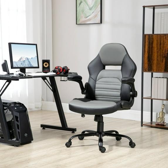 Vinsetto Ergonomic Gaming Chair, Racing Style Computer Chair, Executive Home Office Desk Chair with Faux PU Leather, Tilt, Swivel Wheels, Black / Gray