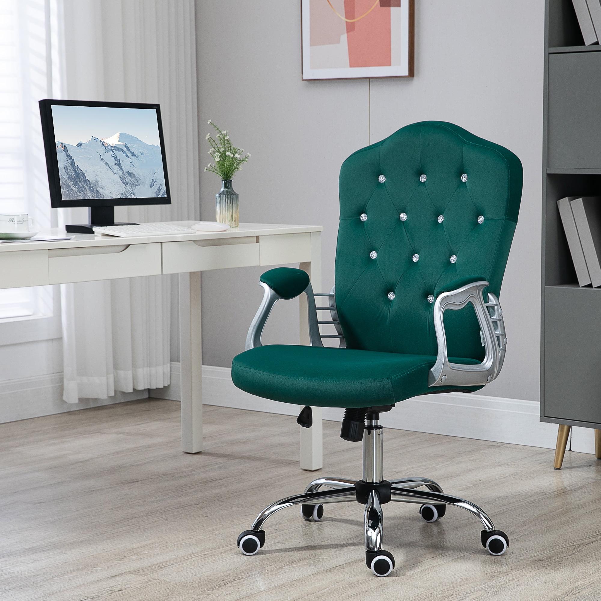 Vinsetto Home Office Chair, Velvet Computer Chair, Button Tufted Desk Chair with Swivel Wheels, Adjustable Height, and Tilt Function