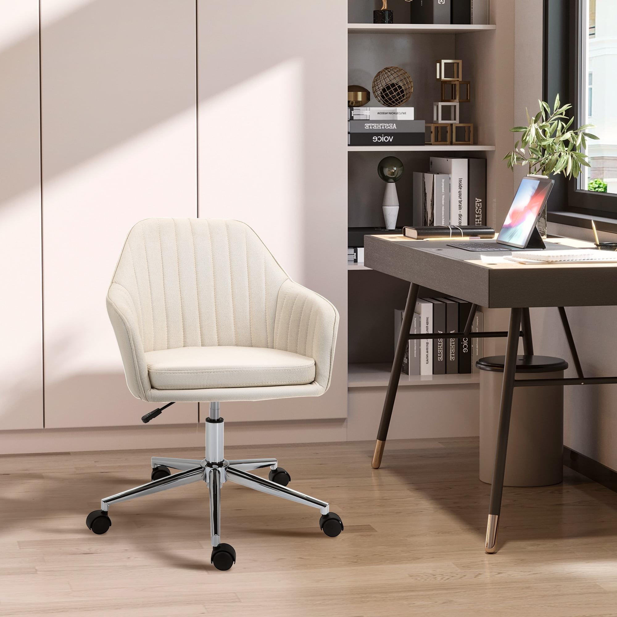 Vinsetto Mid-Back Task Chair, Fabric Home Office Chair, Swivel Desk Chair with Tub Shape Design & Lined Pattern Back for Living Room, Bedroom, Beige