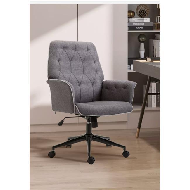 Vinsetto Modern Mid-Back Tufted Linen Home Office Desk Chair with Arms, Swivel Adjustable Task Chair, Upholstery Accent Chair with Soft Seat, Gray