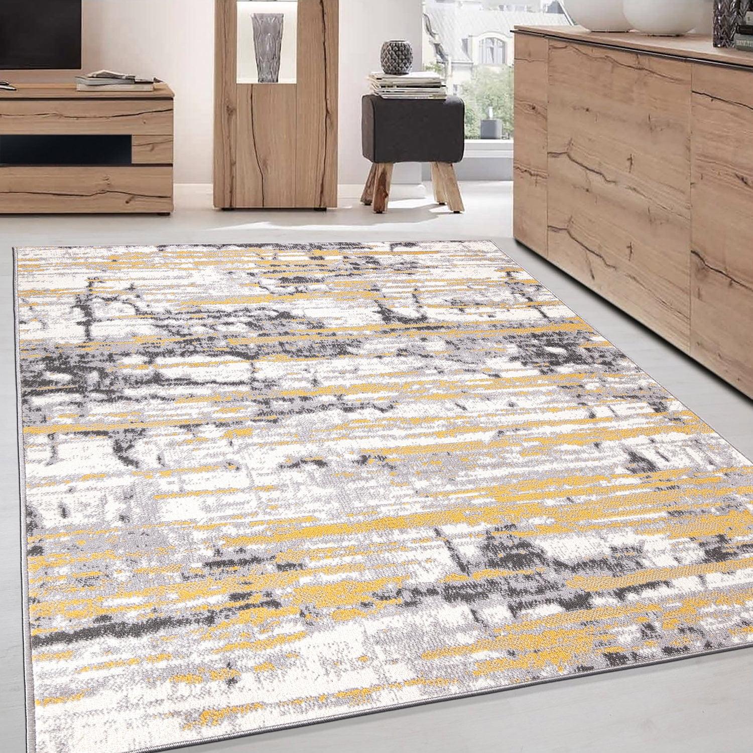 World Rug Gallery Vintage Abstract Modern Area Rug - Yellow 5' x 7'