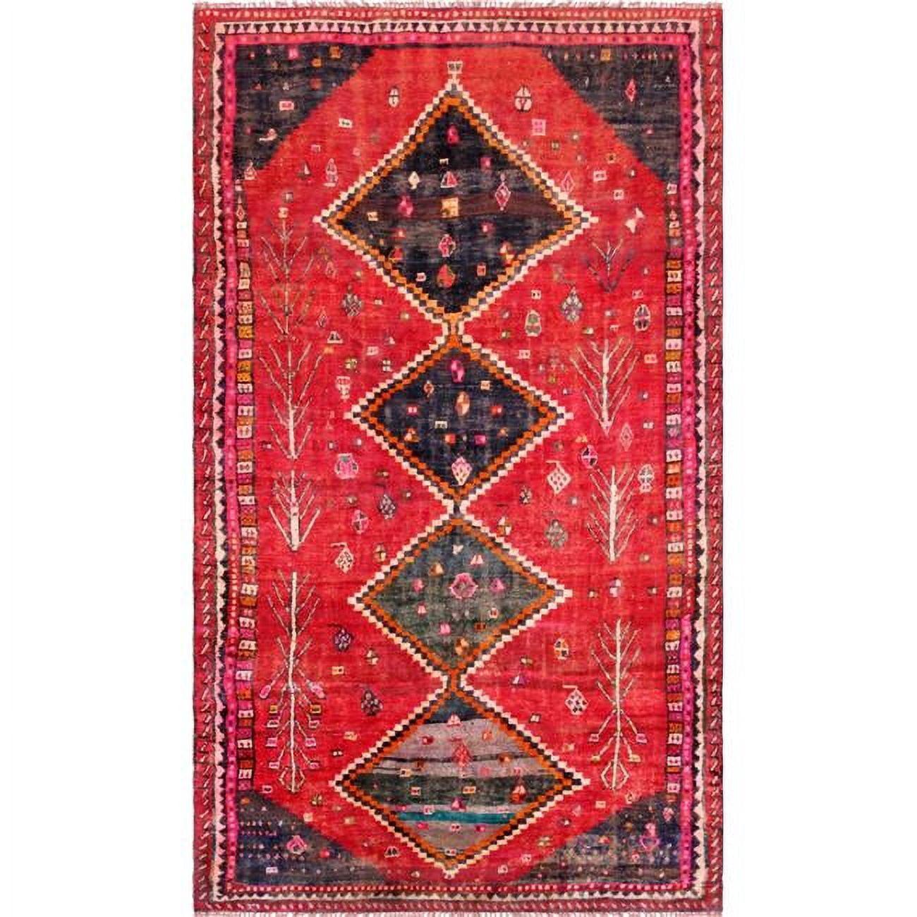 Pasargad Vintage One-of-a-Kind Rectangle 4'6" X 9' 1940s Wool Area Rug in Red/Black/White
