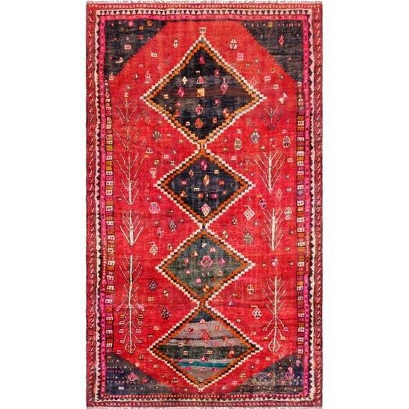 Pasargad Vintage One-of-a-Kind Rectangle 4'6" X 9' 1940s Wool Area Rug in Red/Black/White