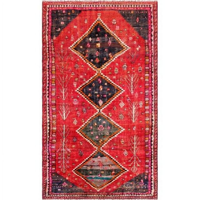 Pasargad Vintage One-of-a-Kind Rectangle 4'6" X 9' 1940s Wool Area Rug in Red/Black/White