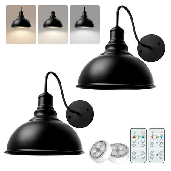 Vintage Black Wireless Battery Operated Wall Sconces Set of 2, Cordless LED Wall Lights Set with Remote Control, for Bedroom, Farmhouse, Gallery - Easy Setup, 3 Color Dimmable, Adjustable Brightness