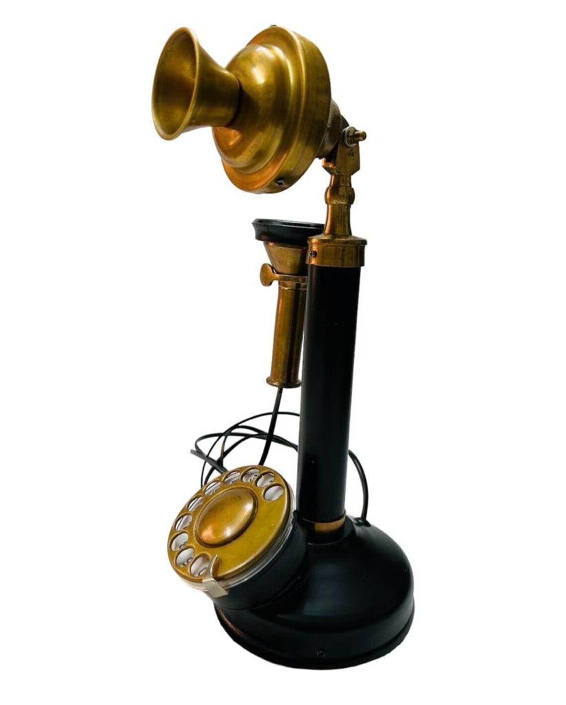 Antique Decor Candlestick Telephone Non-Working Rotary Dial Home Decor Desktop Shelf Decor (Black-Shining)