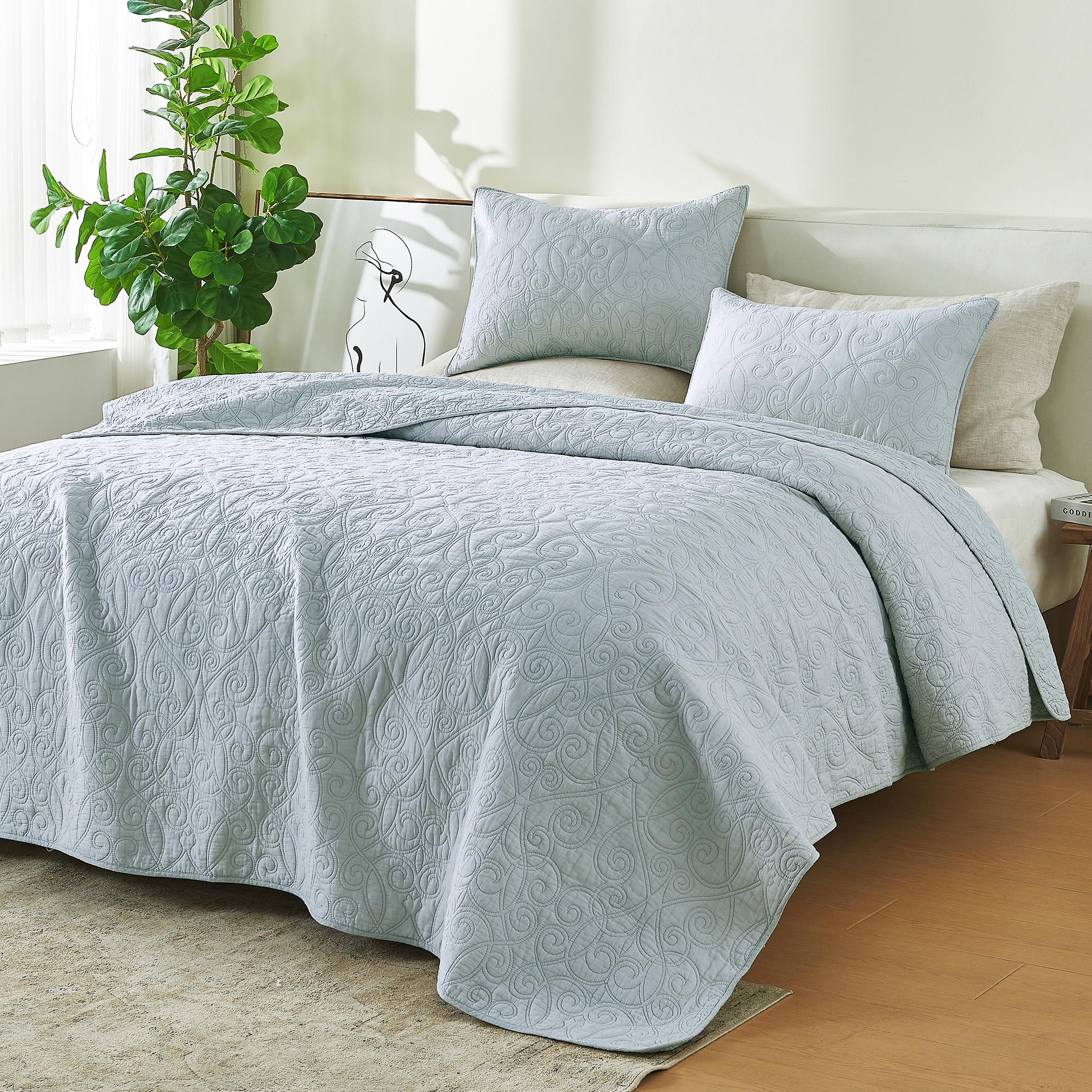 Vintage Comfort 100% Cotton Stitched 3 Piece Quilt Set with Shams, Full / Queen