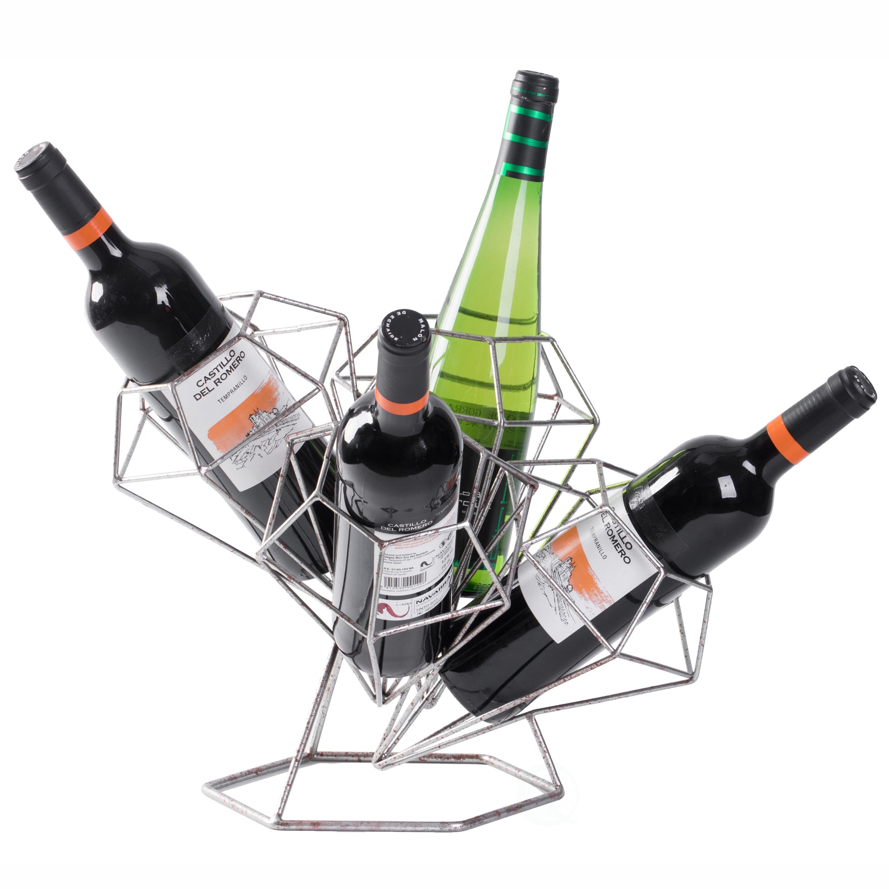 Vintage Metal Diamond Shaped 4-Bottle Wine Holder