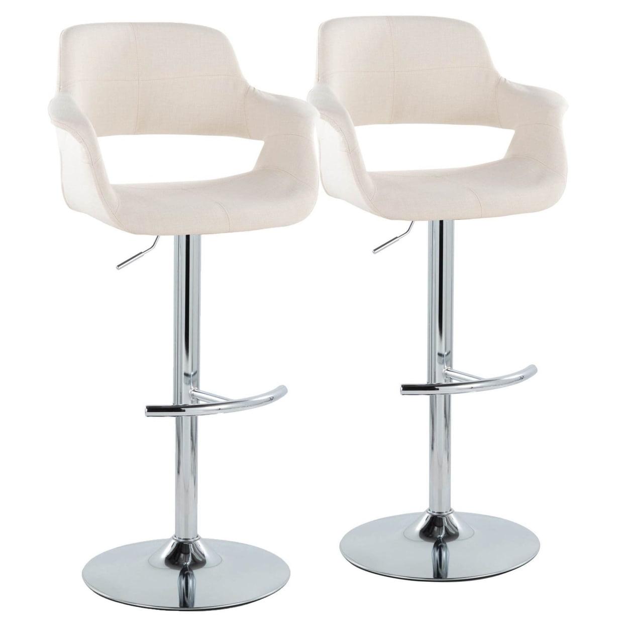 Set of 2 Vintage Flair Adjustable Barstools Chrome/Cream - LumiSource: Swivel, Upholstered, Steel Frame, Foam Fill
