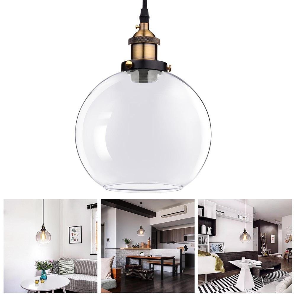 DELight Vintage 7.9" Glass Ball Ceiling Pendant Light Chandelier Edison Lamp Cafe Kitchen Dining Room Lighting