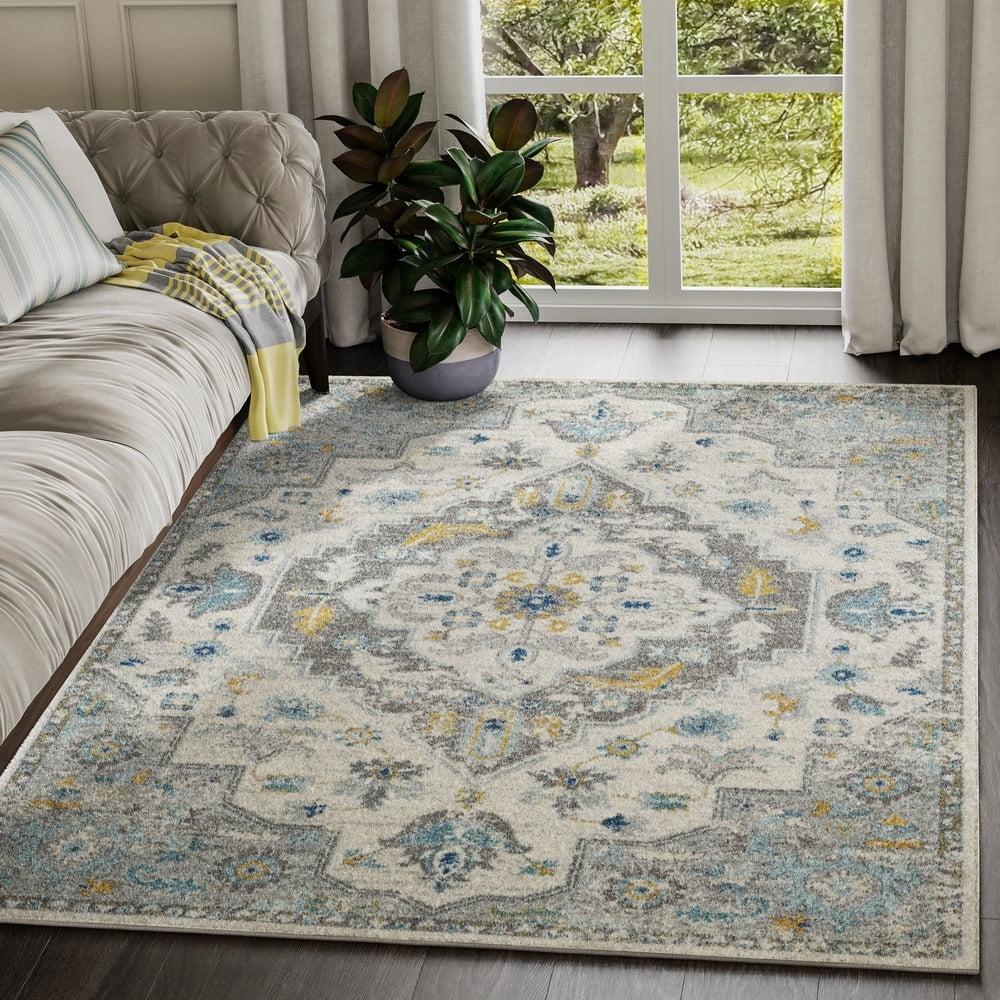 Catalina Vintage-Inspired Light Grey Synthetic Area Rug 48in