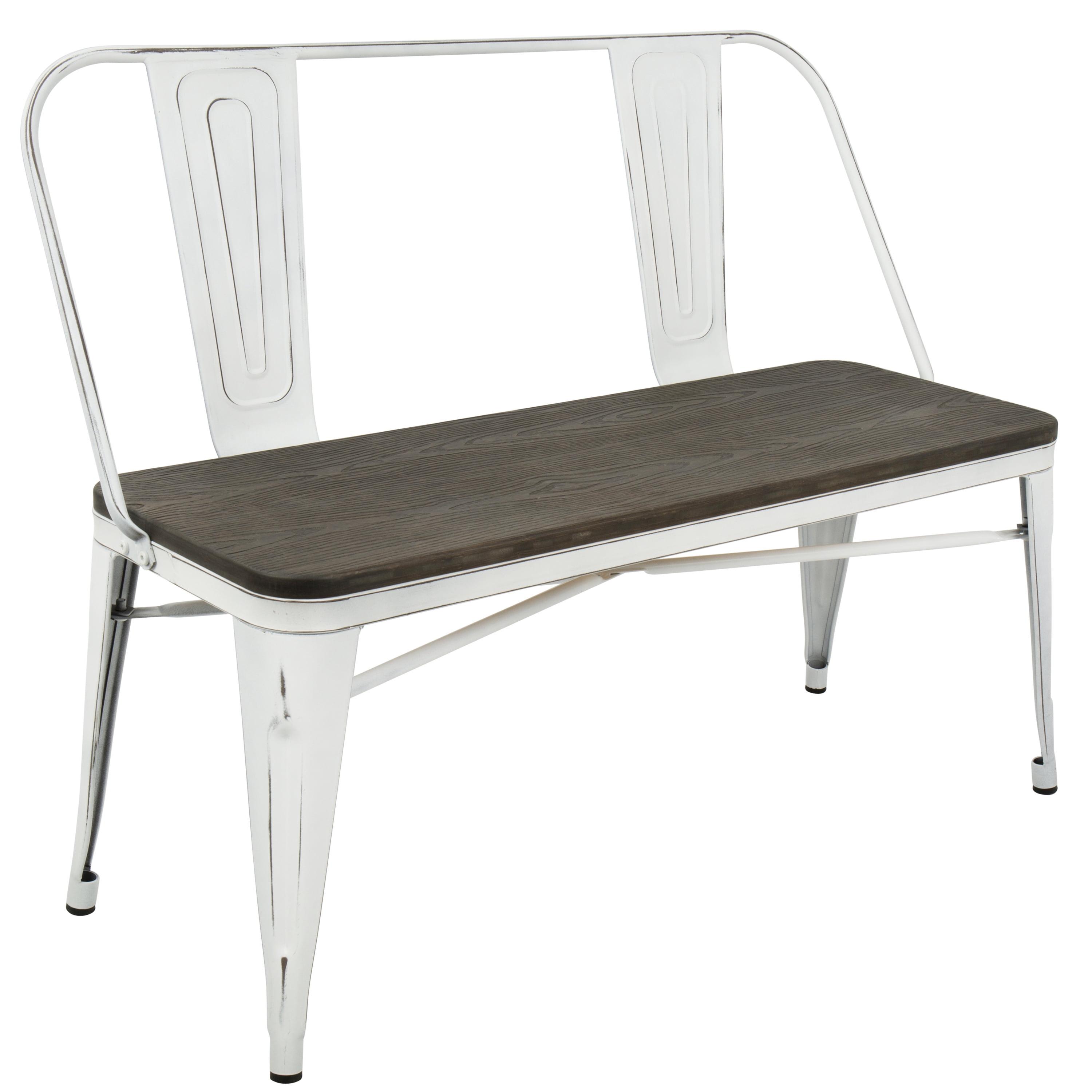 Oregon Industrial Farmhouse Dining/Entryway Bench - Vintage White Metal/Expresso Bamboo - Lumisource