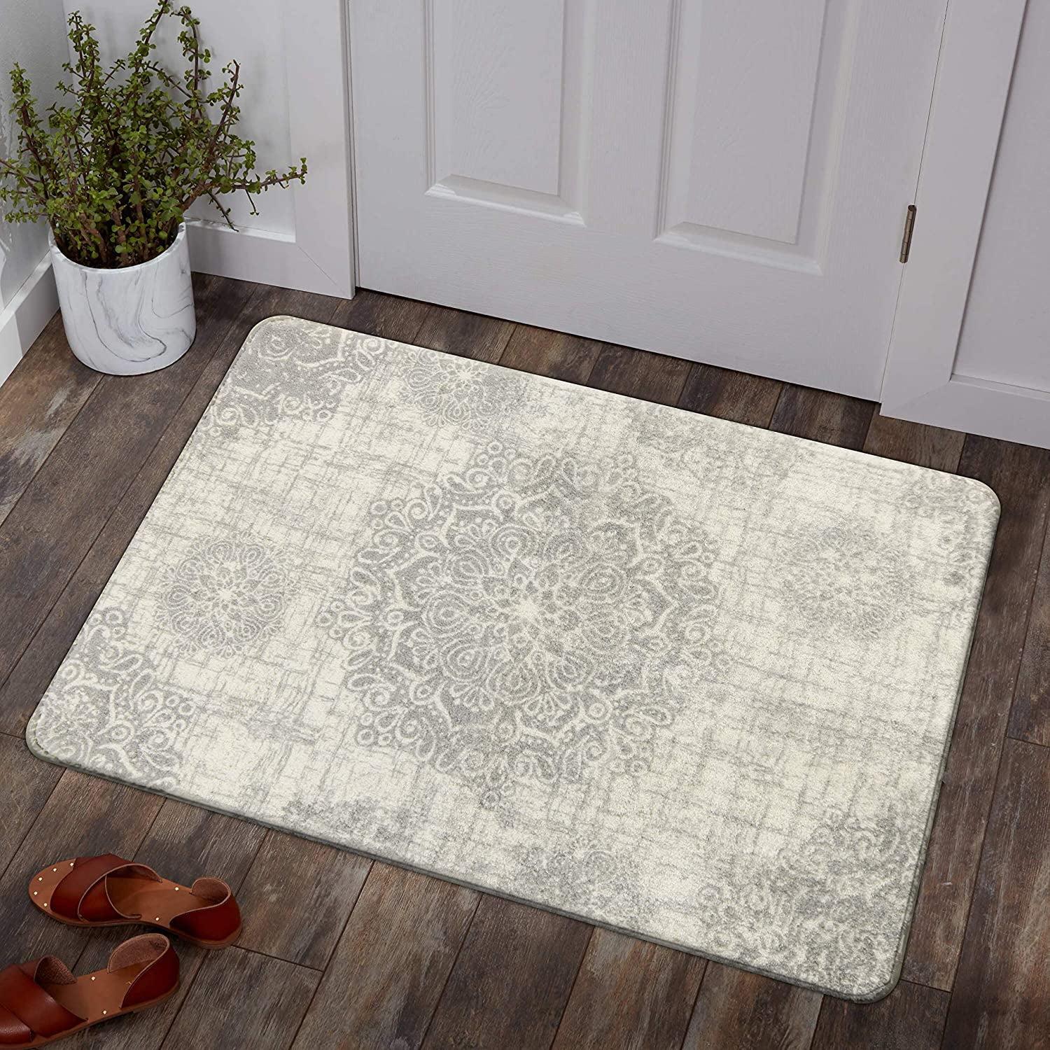 Vintage Medallion Entryway Rug - 2x3 Non Slip Washable Kitchen Rugs Small Area Rug Door Mat Indoor Entrance, Throw Ultra-Thin Rugs for Bathroom Laundry Room Bedroom Decor (2‘ X 3‘, Gray)