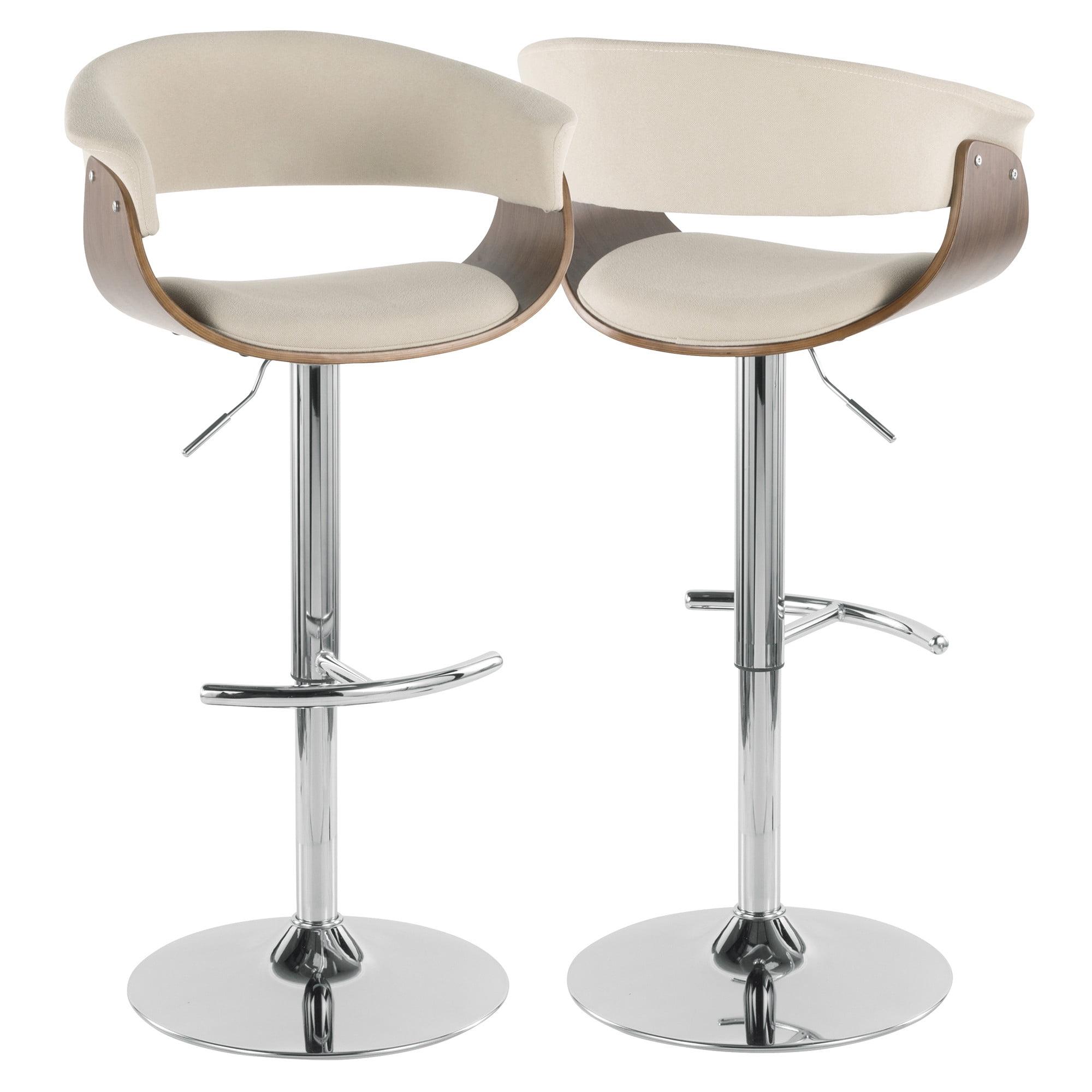 Walnut and Cream Adjustable Swivel Barstool with Chrome Base